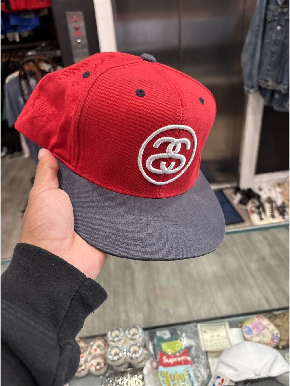 Men’s Red & Navy Stussy Brand SnapBack hat